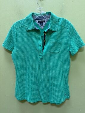 Tommy Hilfiger Green Polka Dot Polo Top Size M
